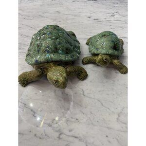 Vintage Scioto Hand Painted Ceramic Turtles Unique Lot of 2 Mother & Baby Turtle